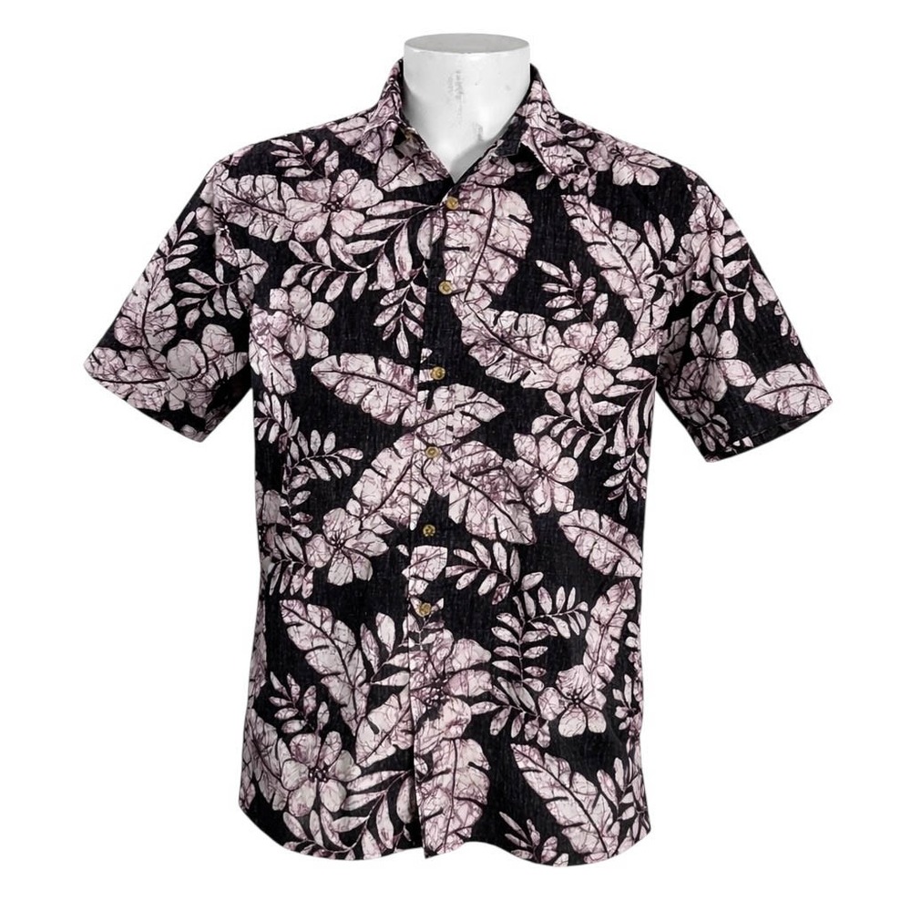 Cooke Street Hawaiian Aloha Shirt Large Floral Vines Reverse Print Black Purple